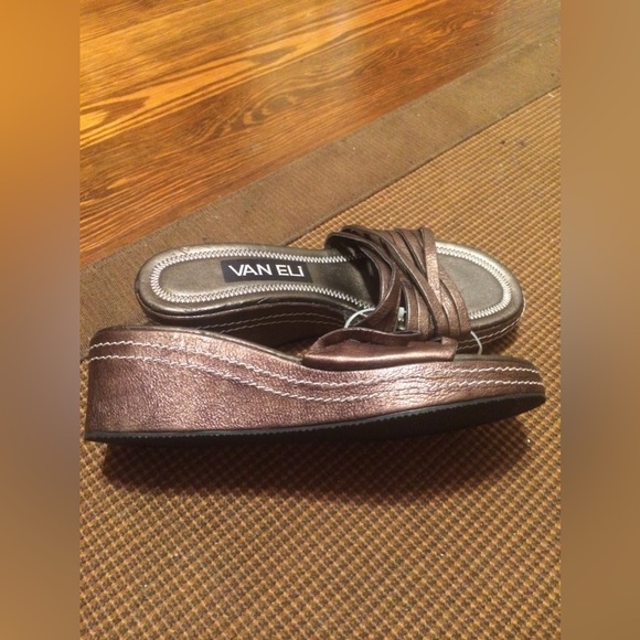 Van Eli Bronze Leather Strappy Wedge Sandals Size 8.5 M - Picture 3 of 12